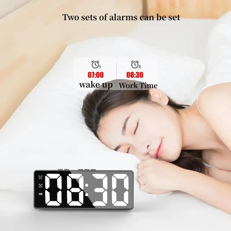 LED Alarm Clock Voice Control Dual Snooze 12/24H