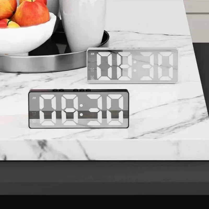 LED Alarm Clock Voice Control Dual Snooze 12/24H
